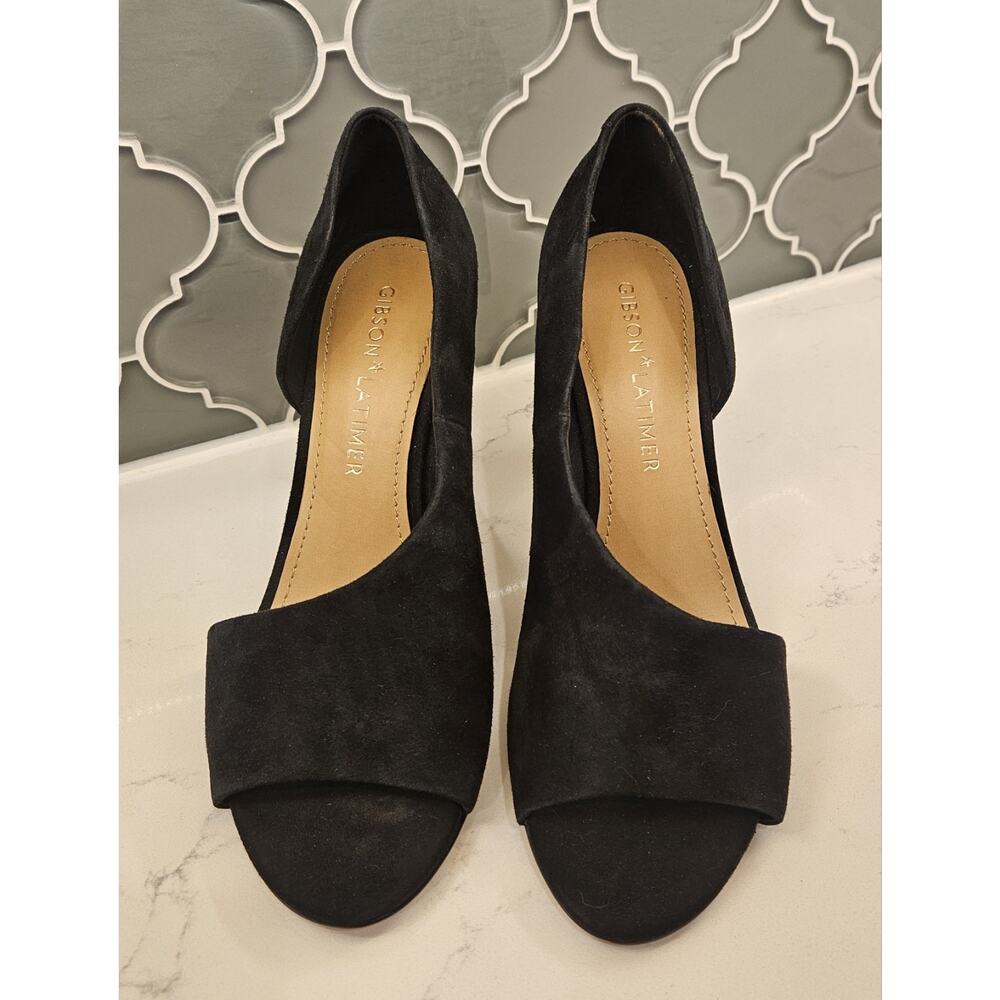 Gibson Latimer Black Suede Sheep Leather Open Toe Heels Size 8.5